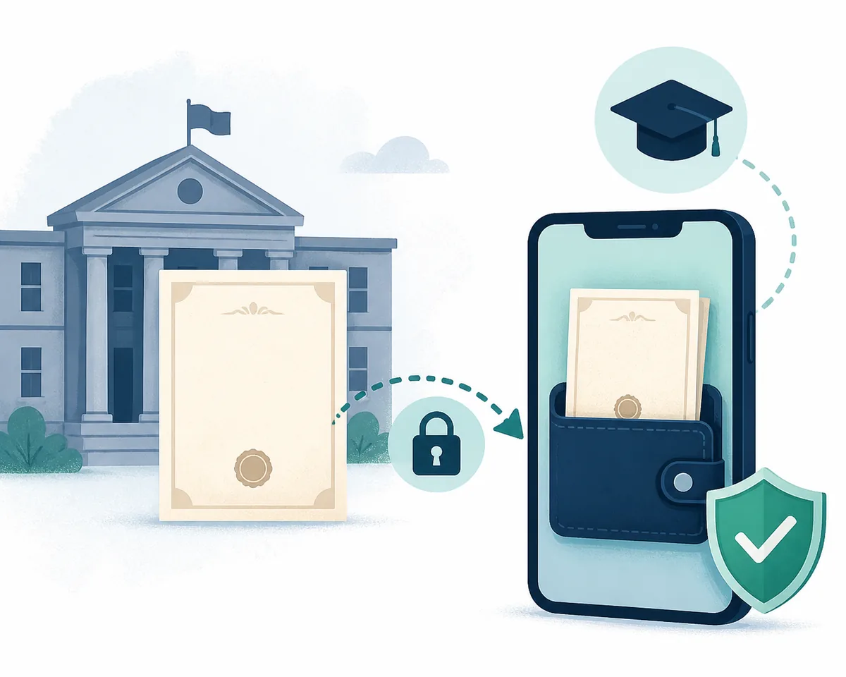 Conceptual illustration of an 10th certificate and a secure official-document download route