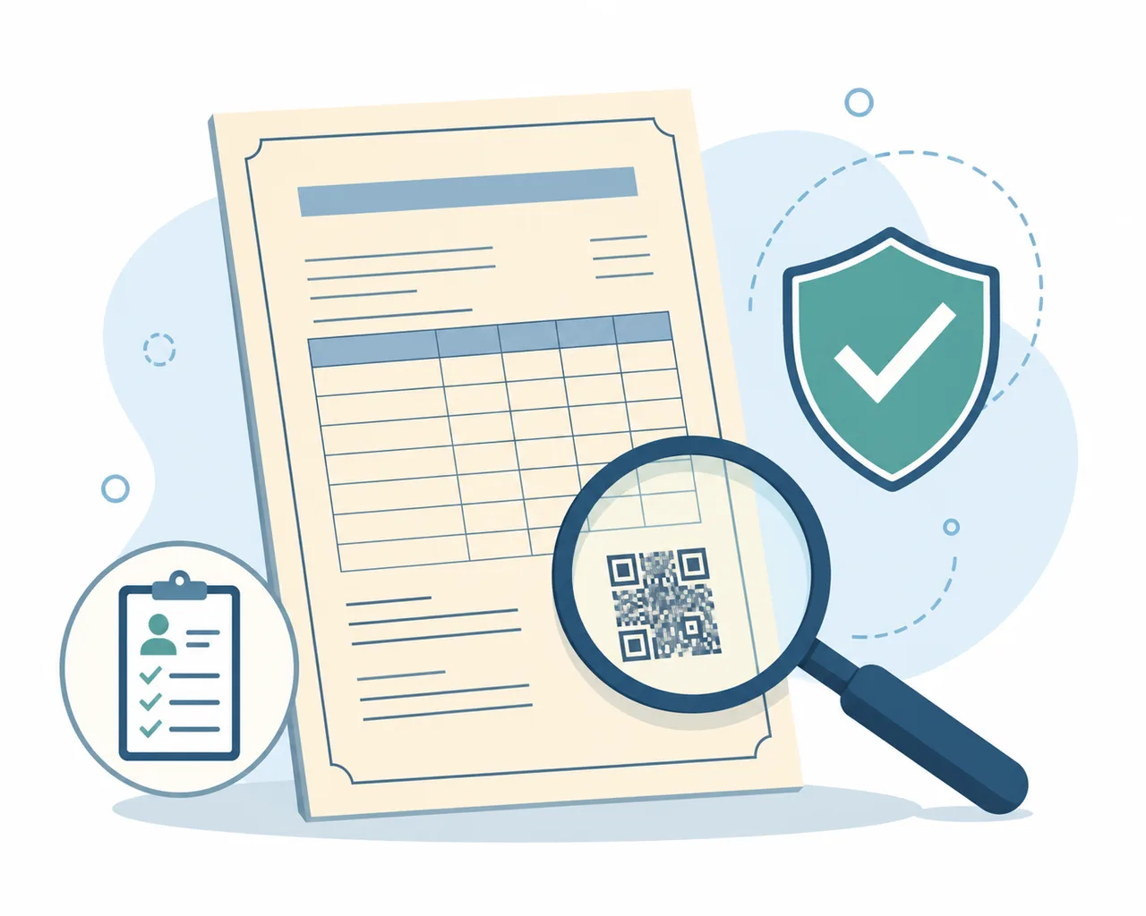 Editorial illustration of checking a higher-secondary marksheet identity, board details and digital verification marker