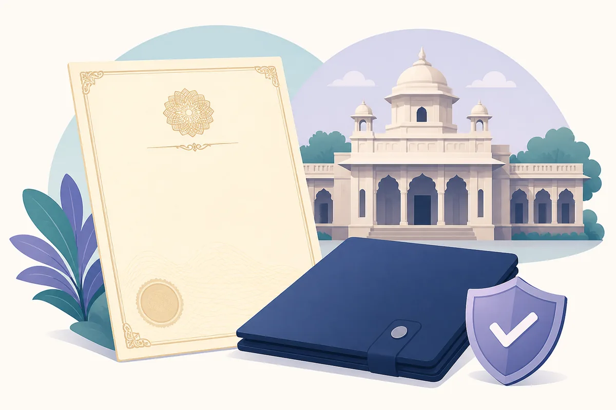 Conceptual illustration of an income certificate and a secure official-document download route