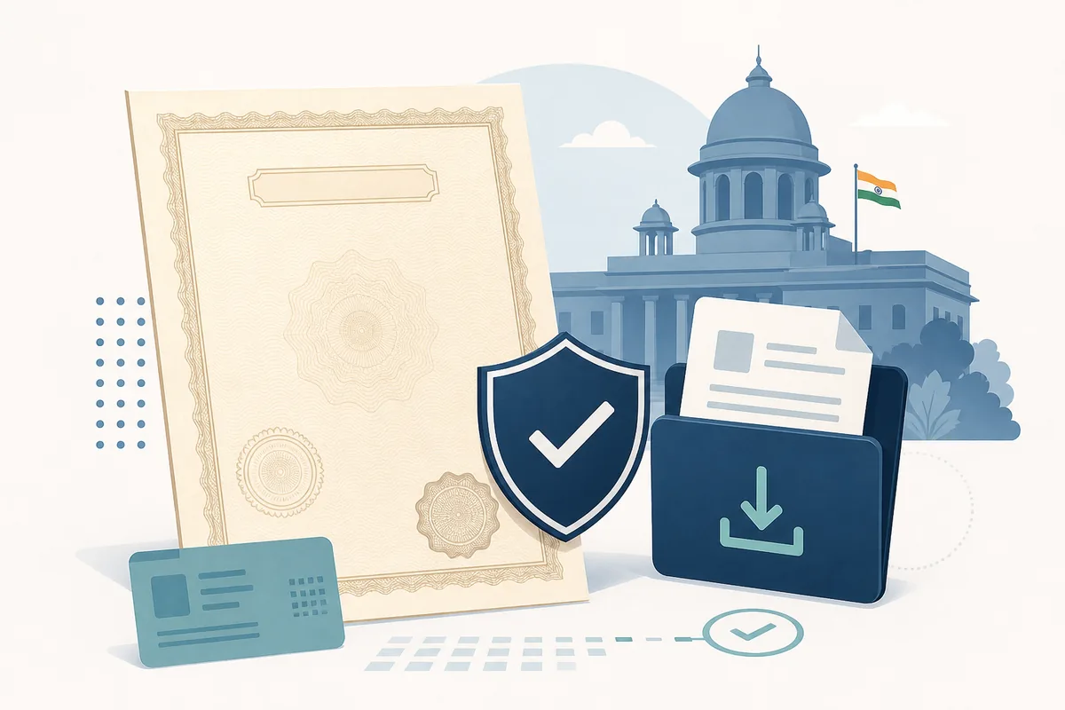 Conceptual illustration of an police verification certificate and a secure official-document download route