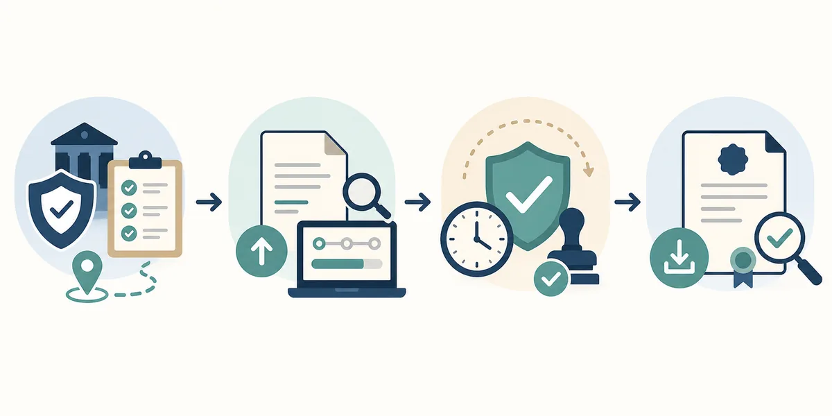 Conceptual four-step flow for an police verification certificate download and verification
